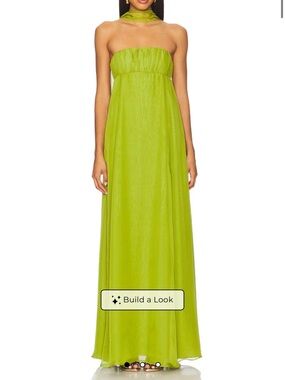 Strapless Olive Green Maxi Dress with Neck Scarf